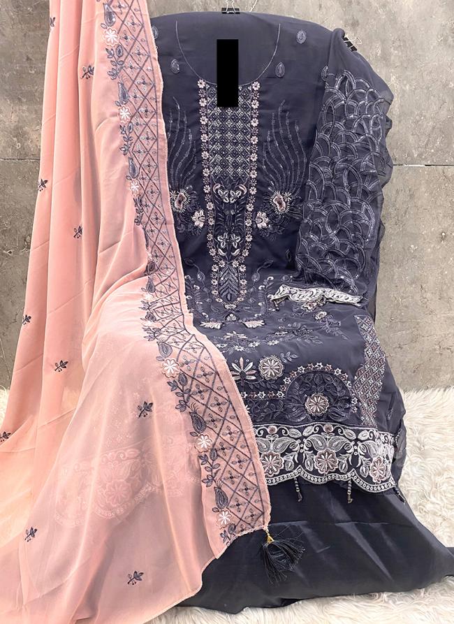 Faux Georgette Grey Traditional Wear Embroidery Work Pakistani Suit